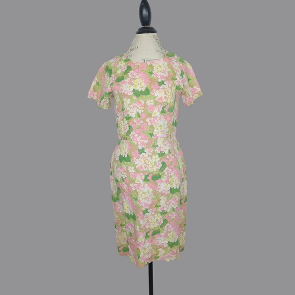 Vintage Moygashel Dress Small Linen Irish Pink Green